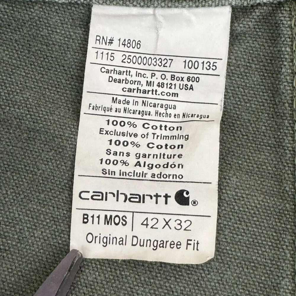 Carhartt Pants Men's 42x32 (Act 40x30) B11 MOS Dungaree Carpenter Canvas Read